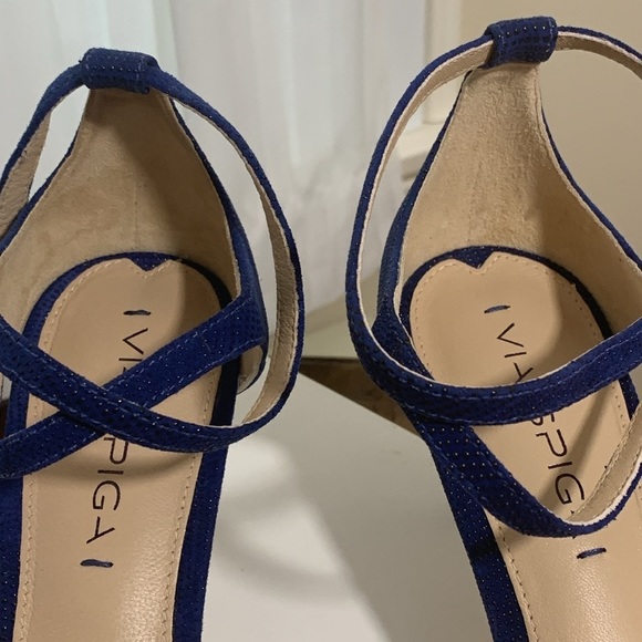 Via Spiga NIB Leesa Lapis Leather Suede Crisscross Ankle Open Toe Party Heels 8M - Picture 7 of 17